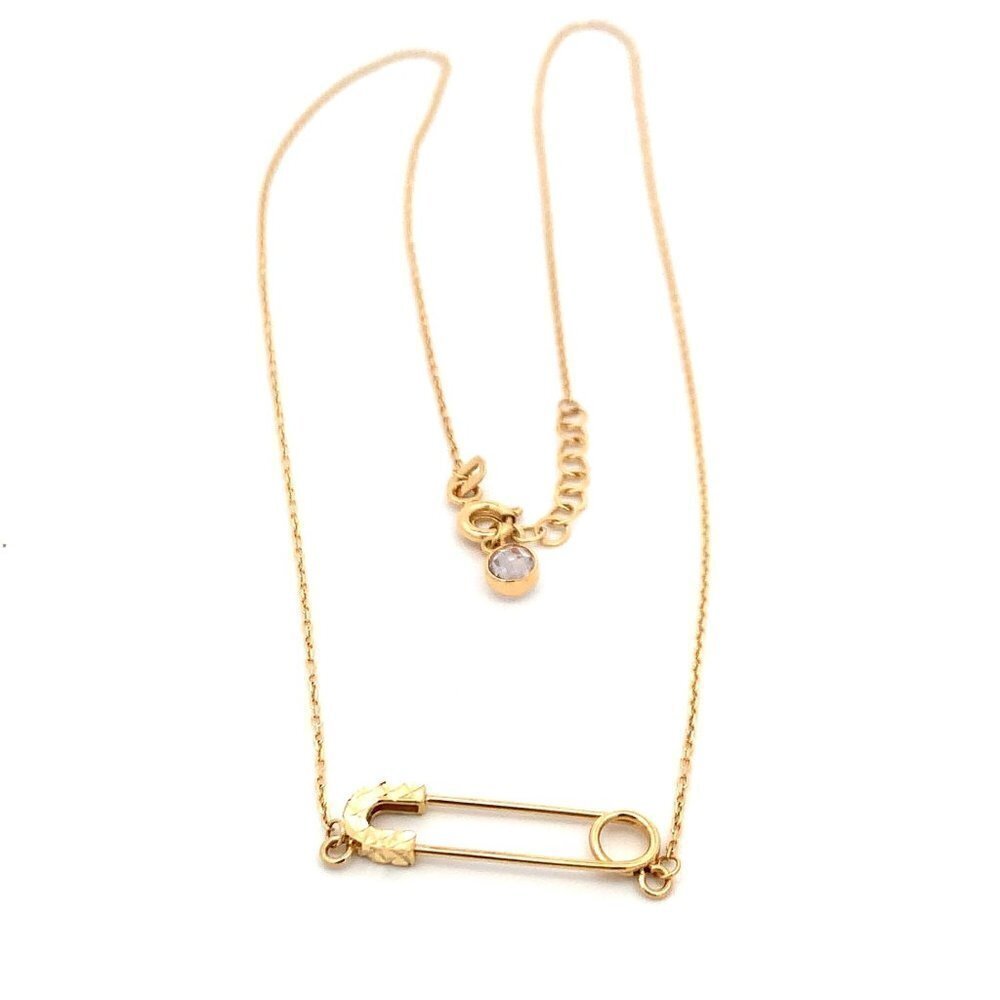 18K Yellow Gold Necklace Chain Pendant Pin 16.5 inches with one inch extension 2 - Picture 5 of 10